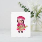Schattig chibi-meisje plat kerstkaart (Staand voorkant)