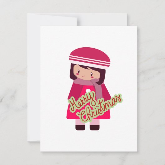 Schattig chibi-meisje plat kerstkaart (Voorkant)