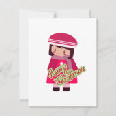Schattig chibi-meisje platte kerstkaart (Voorkant)