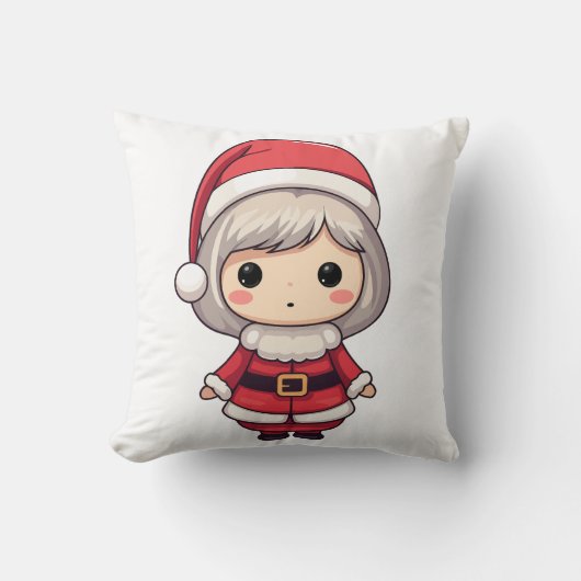 Schattig Chibi Mrs. Claus Karakter Kussen (Voorkant)