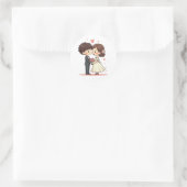 Schattig Chibi paar - Vintage bruiloft scene Ronde Sticker (Tas)