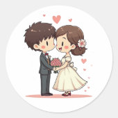 Schattig Chibi paar - Vintage bruiloft scene Ronde Sticker (Voorkant)
