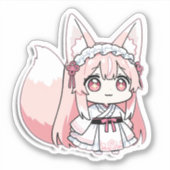 Schattig Chibi Roze Vos Meisje  Sticker (Voorkant)
