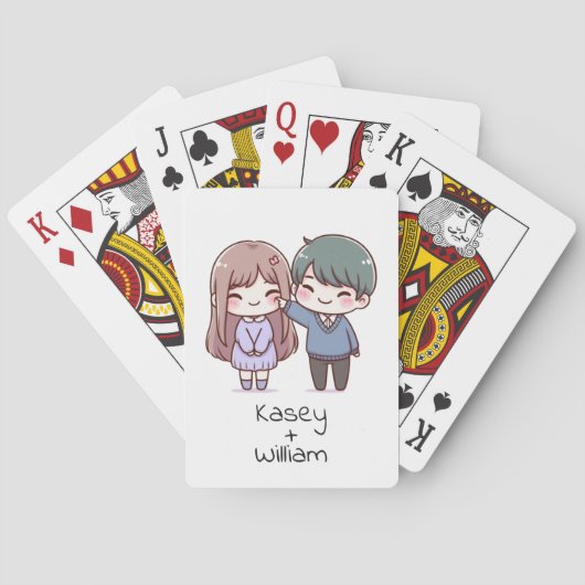 Schattig Chibi-stijl paar gepersonaliseerd Pokerkaarten (Achterkant)