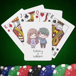 Schattig Chibi-stijl paar gepersonaliseerd Pokerkaarten