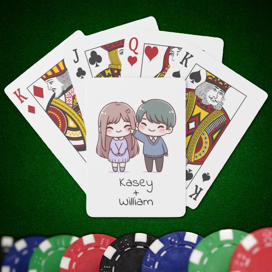 Schattig Chibi-stijl paar gepersonaliseerd Pokerkaarten