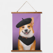 Schattig Chic Corgi Hond Dragen Beret & Bandana Hangend Wandkleed (Voorkant)