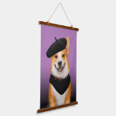 Schattig Chic Corgi Hond Dragen Beret & Bandana Hangend Wandkleed (Gebogen)