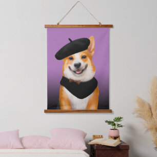 Schattig Chic Corgi Hond Dragen Beret & Bandana Hangend Wandkleed