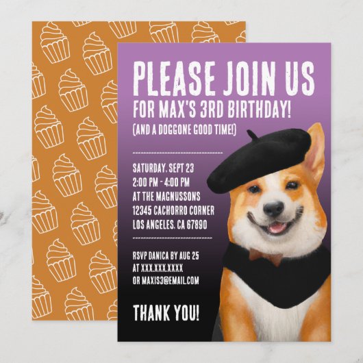 Schattig Chic Corgi Hond Dragen Beret & Bandana Kaart (Voorkant / Achterkant)