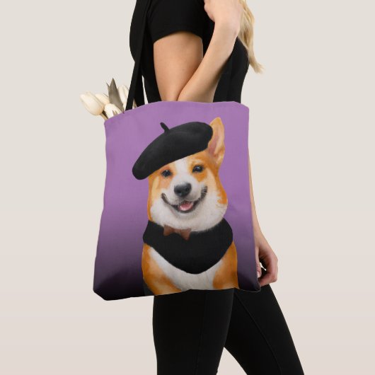 Schattig Chic Corgi Hond Dragen Beret & Bandanna Tote Bag (Dichtbij)