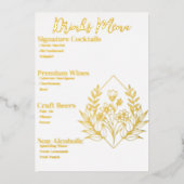 Schattig Chic Goudfolie Dranken Feest Bar Menu (Voorkant)