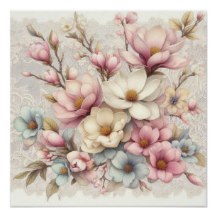 Schattig chic meisjesachtig bloemmotief en kant perfect poster