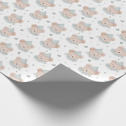Schattig Chic Teddy Bear Birthday Wrapping Paper Cadeaupapier (Hoek)