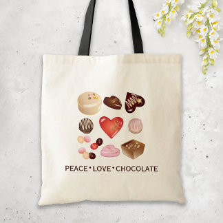 Schattig Chic Vrede Liefde Chocolade Snoep Hart Tote Bag