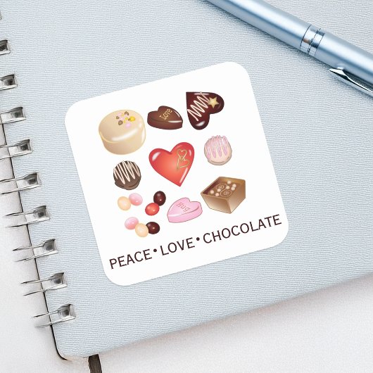 Schattig Chic Vrede Liefde Chocolade Snoep Hart Vierkante Sticker