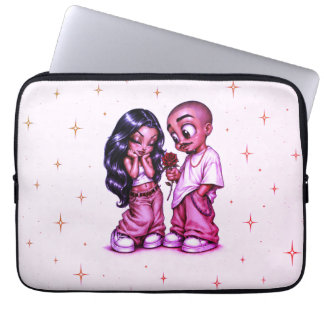 Schattig Chicano-liefdeskoppel Roze Roos Muismat Laptop Sleeve