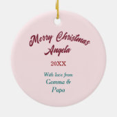 Schattig Chihuahua Puppy Roze Bloemen Kerstmis Keramisch Ornament (Achterkant)