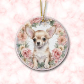 Schattig Chihuahua Puppy Roze Bloemen Kerstmis Keramisch Ornament