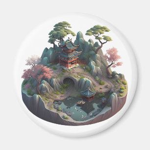 Schattig Chinees Fantasie 3D Landschap Ronde Magne Magneet