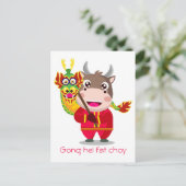 Schattig Chinees Nieuwjaar van de Ox Dragon Briefkaart (Staand voorkant)