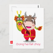 Schattig Chinees Nieuwjaar van de Ox Dragon Briefkaart (Voorkant / Achterkant)