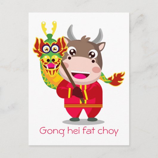 Schattig Chinees Nieuwjaar van de Ox Dragon Briefkaart (Voorkant)
