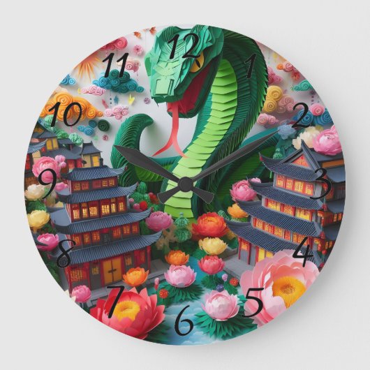 Schattig Chinees Nieuwjaars Slang Origami WC5 Grote Klok (Voorkant)