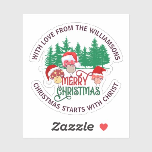Schattig christelijk PRETTIG KERSTFEES Paddenstoel Sticker (Vel)