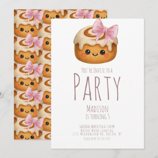 Schattig Cinnamon Roll Bun Meisje Verjaardagsfeest Kaart (Voorkant / Achterkant)