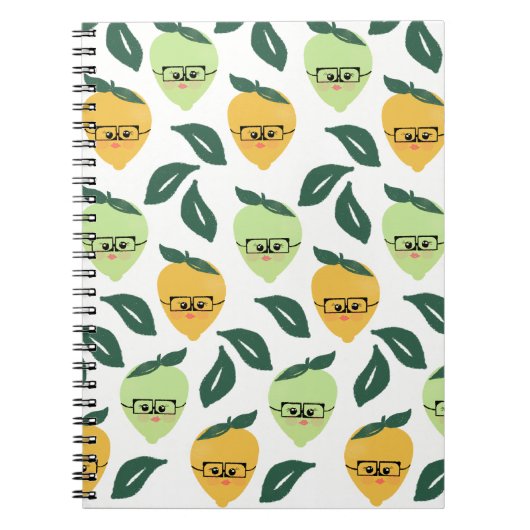 Schattig Citroen Citrus Cartoon Groene Patronen Notitieboek (Voorkant)