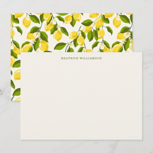 Schattig citroenfruit watercolorpatroon gepersonal notitiekaartje (Voorkant / Achterkant)