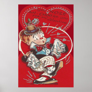 Schattig Clown Bloem Niezen Hart Valentijn Poster