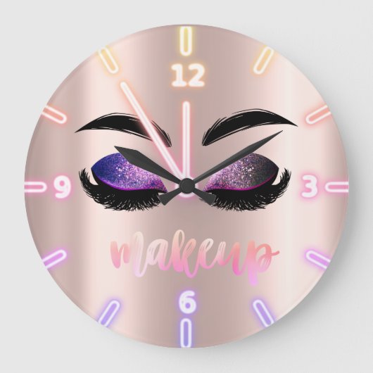 Schattig Cool Trendy Roos Gold Glitter Faux Lahes Grote Klok (Voorkant)