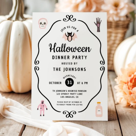 Schattig Coquette Halloween Dinerfeest Kaart