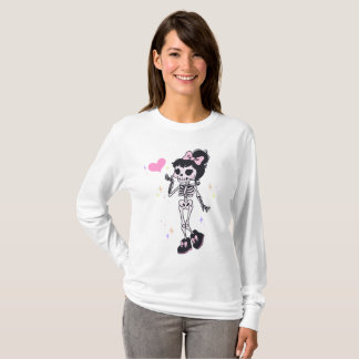 Schattig Coquette Meisje Skelet Halloween Lange Mo T-shirt