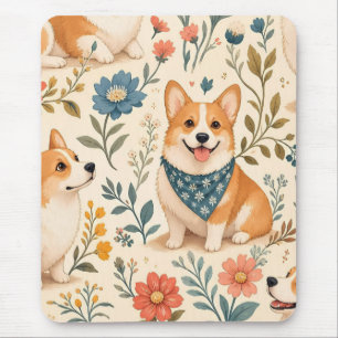 Schattig Corgi Bloem Tuin Patroon Muismat