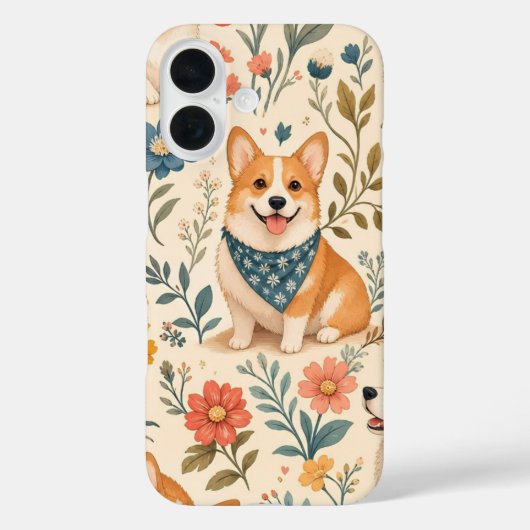 Schattig Corgi Bloementuin Patroon Case-Mate iPhone Case (Achterkant)