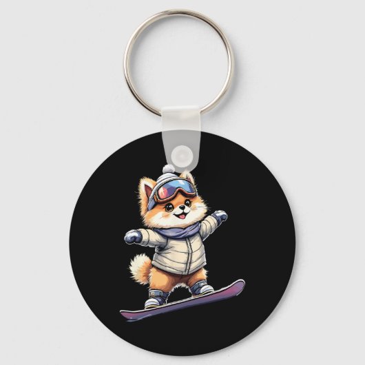 Schattig Corgi Snowboarden Fun Winteravontuur Sleutelhanger (Voorkant)