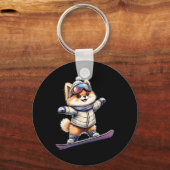 Schattig Corgi Snowboarden Fun Winteravontuur Sleutelhanger (Voorkant)
