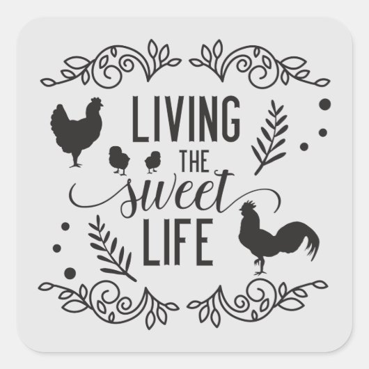 schattig Country Roosters Boerderij life word art Vierkante Sticker (Voorkant)