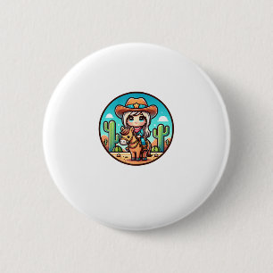 Schattig Cow Girl Paardrijden Cowgirl Zonsondergan Ronde Button 5,7 Cm