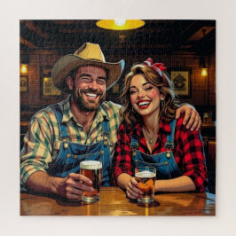 Schattig Cowboy Country en Western Bar Koppel Legpuzzel