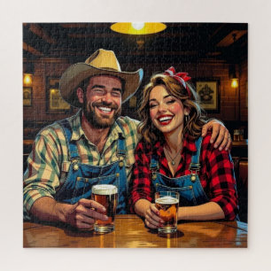 Schattig Cowboy Country en Western Bar Koppel Legpuzzel
