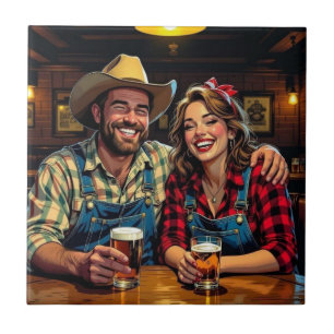 Schattig Cowboy Country en Western Bar Koppel Tegeltje