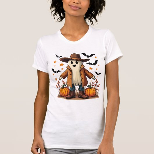Schattig Cowboy Ghost Halloween Design met Pumpki T-shirt (Voorkant)