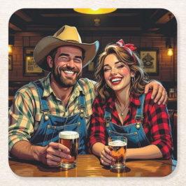 Schattig Cowboy Land en Westerse Bar Koppel Kartonnen Onderzetters