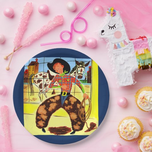 schattig cowboyprint papieren bordje (Feest)