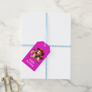 Schattig Cowgirl en Paard Western Roze Cadeaulabel