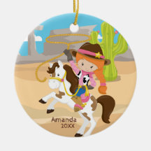 Schattig Cowgirl Paardrijden Meisje Kerst Ornament
